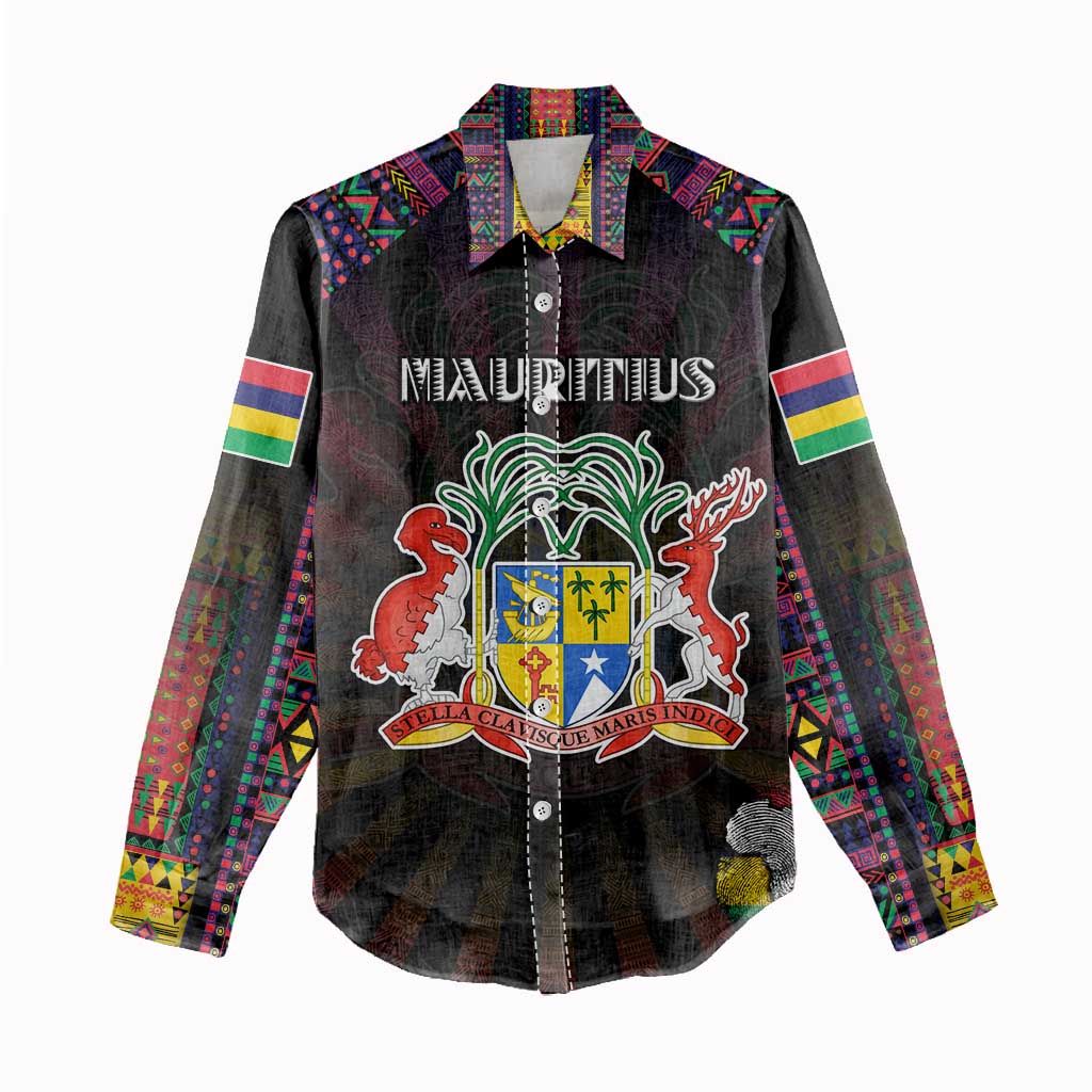 Personalized Mauritius Roots Women Casual Shirt African Pride in Fingerprint and Tribal Colors