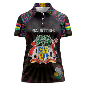 Personalized Mauritius Roots Women Polo Shirt African Pride in Fingerprint and Tribal Colors