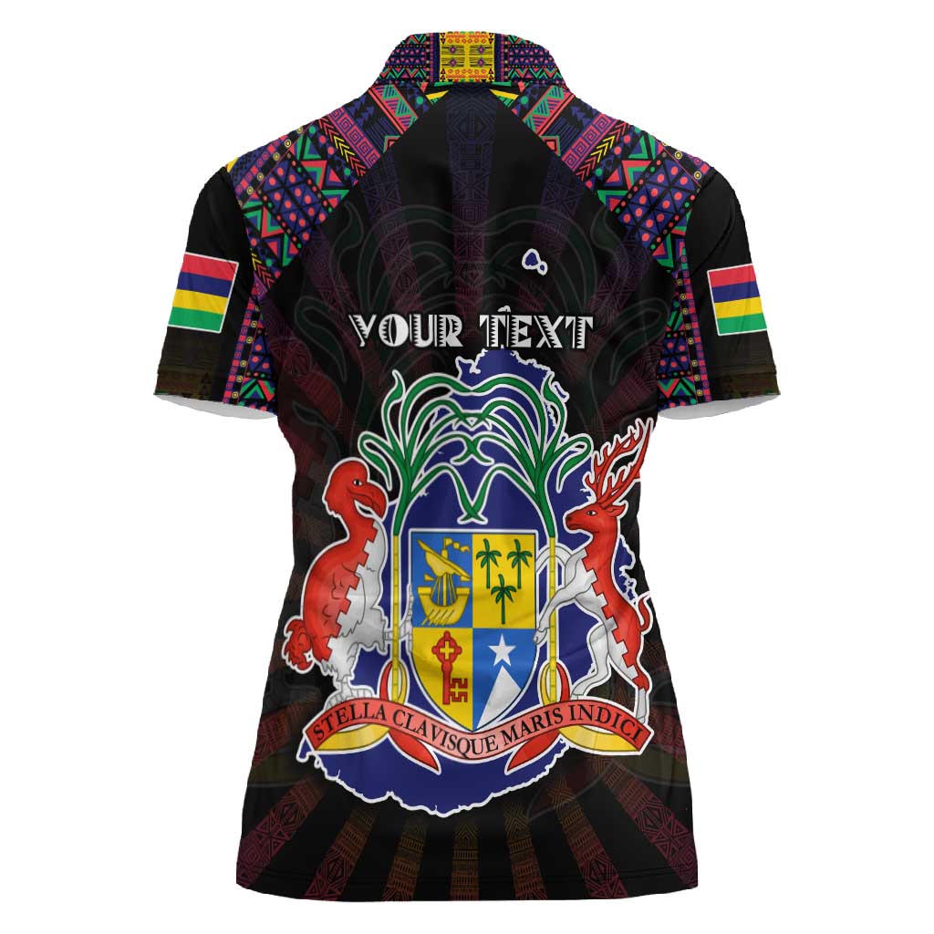 Personalized Mauritius Roots Women Polo Shirt African Pride in Fingerprint and Tribal Colors