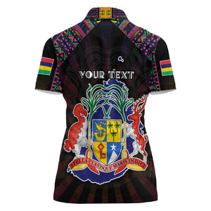 Personalized Mauritius Roots Women Polo Shirt African Pride in Fingerprint and Tribal Colors