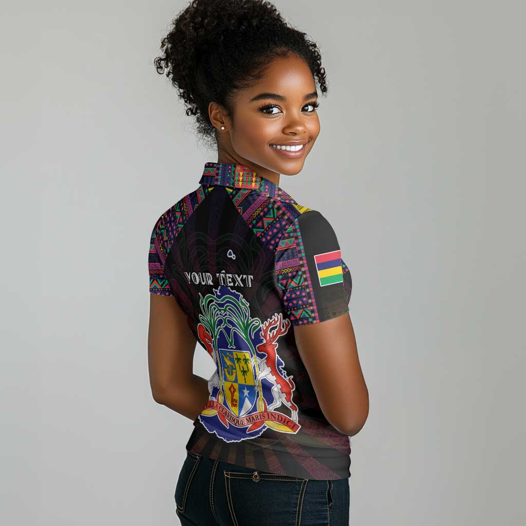 Personalized Mauritius Roots Women Polo Shirt African Pride in Fingerprint and Tribal Colors