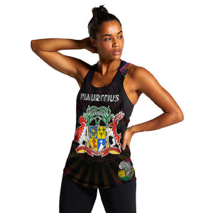 Personalized Mauritius Roots Women Racerback Tank African Pride in Fingerprint and Tribal Colors