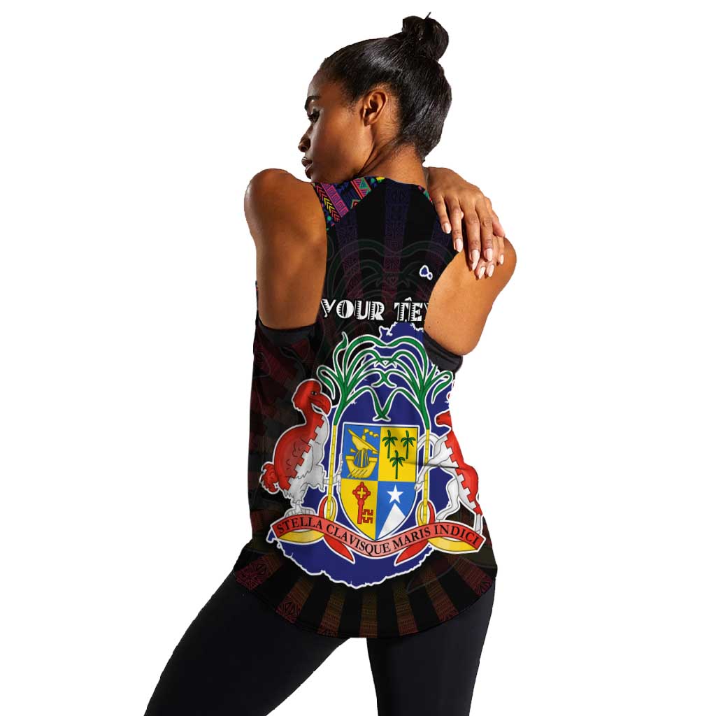 Personalized Mauritius Roots Women Racerback Tank African Pride in Fingerprint and Tribal Colors