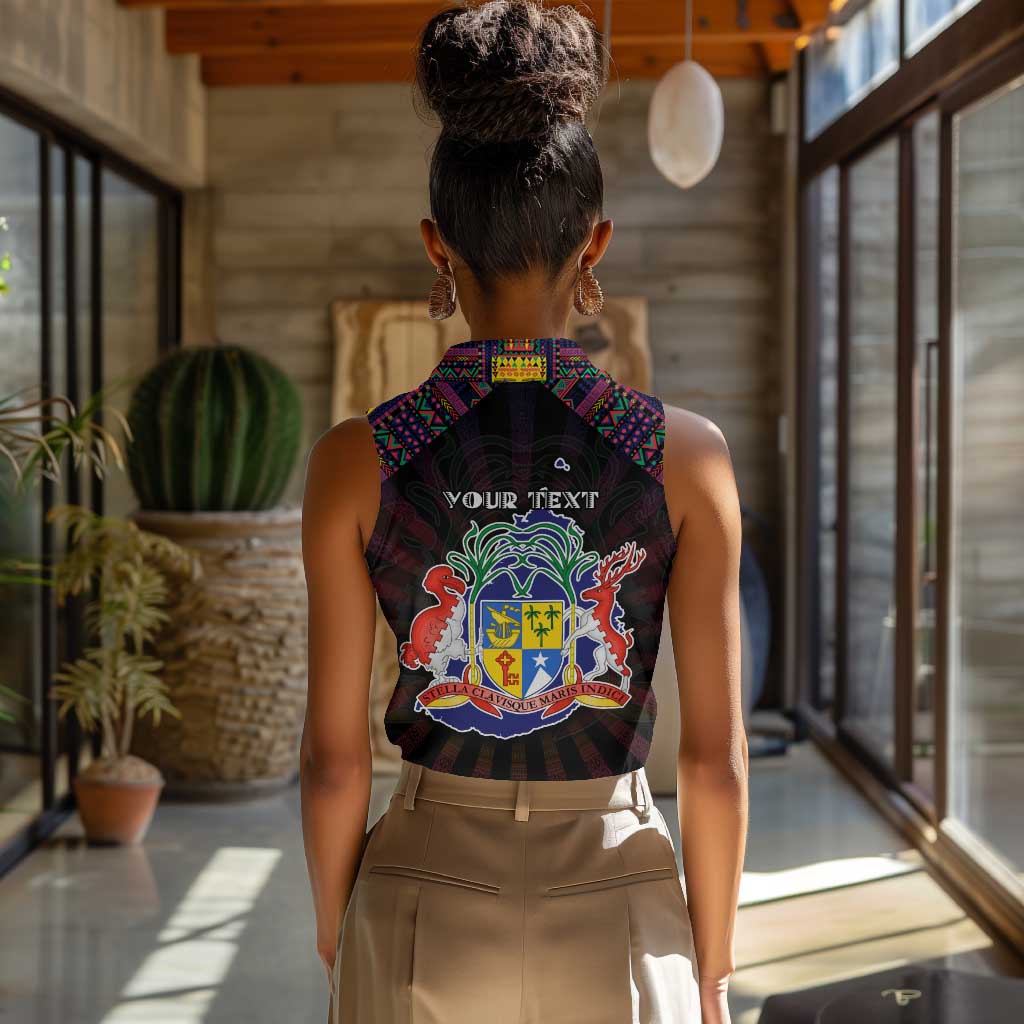 Personalized Mauritius Roots Women Sleeveless Polo Shirt African Pride in Fingerprint and Tribal Colors