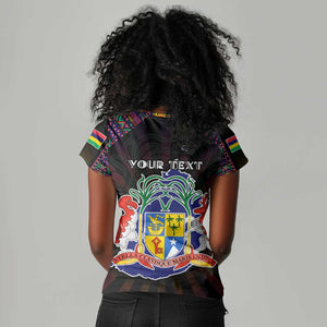 Personalized Mauritius Roots Women V-Neck T-Shirt African Pride in Fingerprint and Tribal Colors