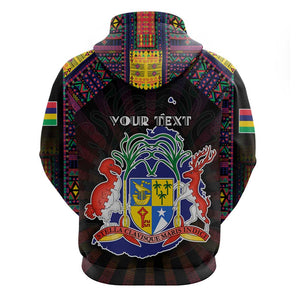 Personalized Mauritius Roots Zip Hoodie African Pride in Fingerprint and Tribal Colors