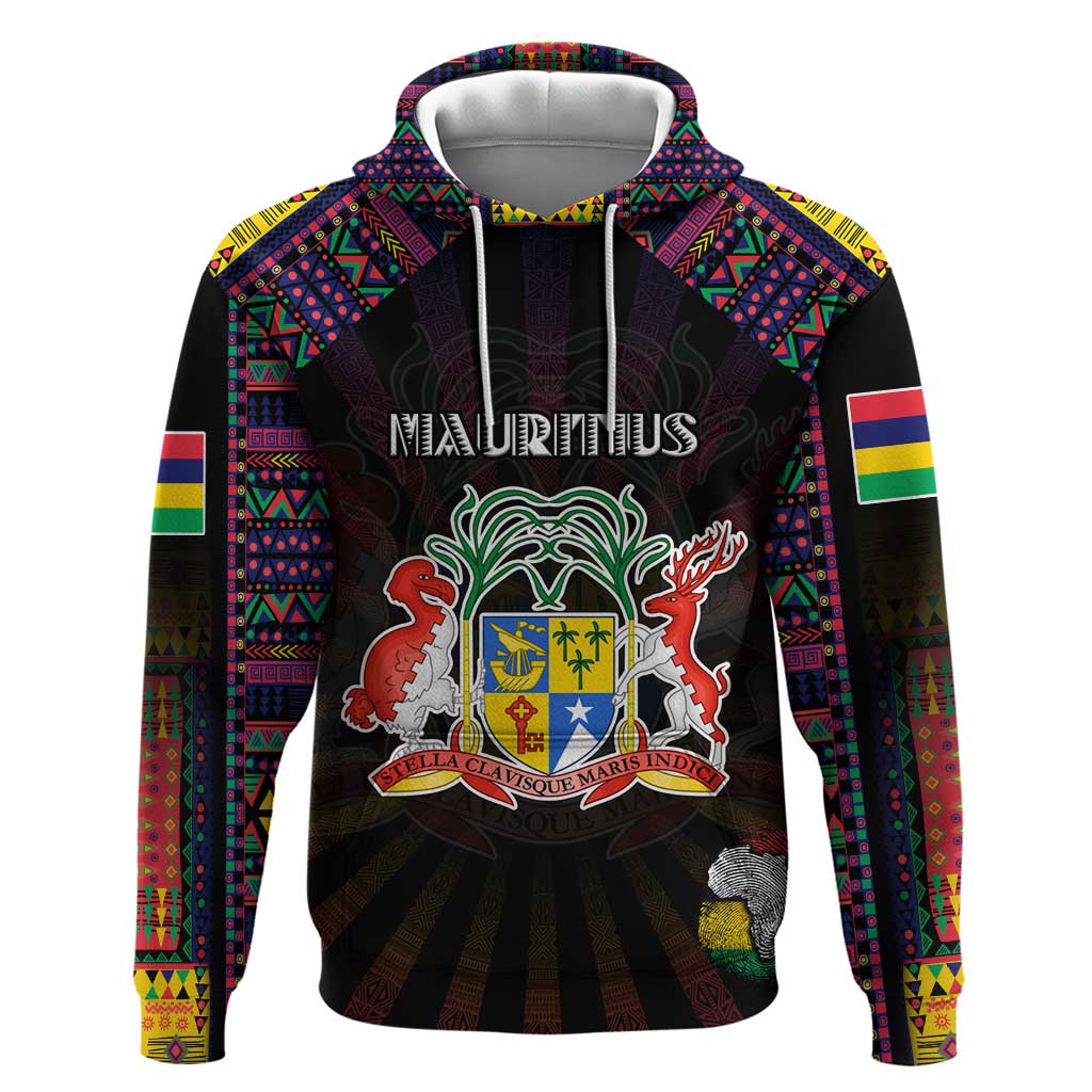 Personalized Mauritius Roots Zip Hoodie African Pride in Fingerprint and Tribal Colors