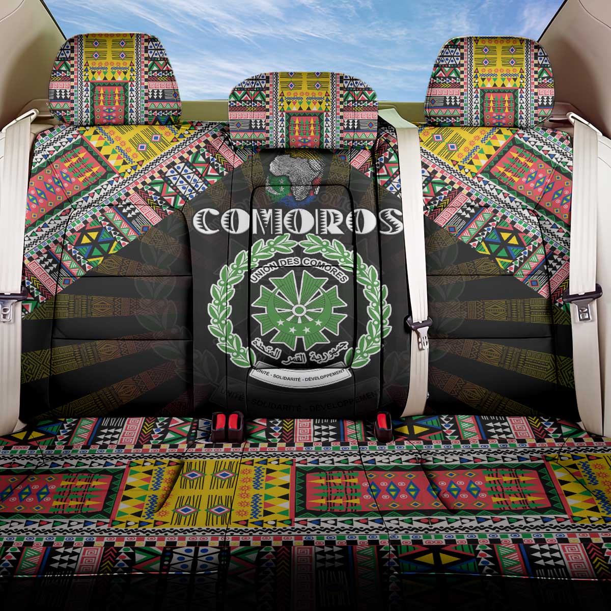 Comoros Roots Back Car Seat Cover African Pride in Fingerprint and Tribal Colors