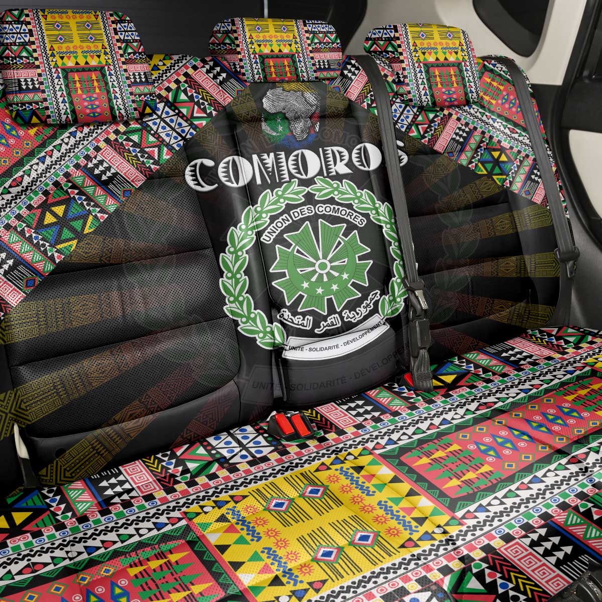 Comoros Roots Back Car Seat Cover African Pride in Fingerprint and Tribal Colors