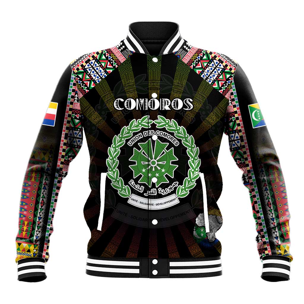 Personalized Comoros Roots Baseball Jacket African Pride in Fingerprint and Tribal Colors