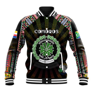 Personalized Comoros Roots Baseball Jacket African Pride in Fingerprint and Tribal Colors