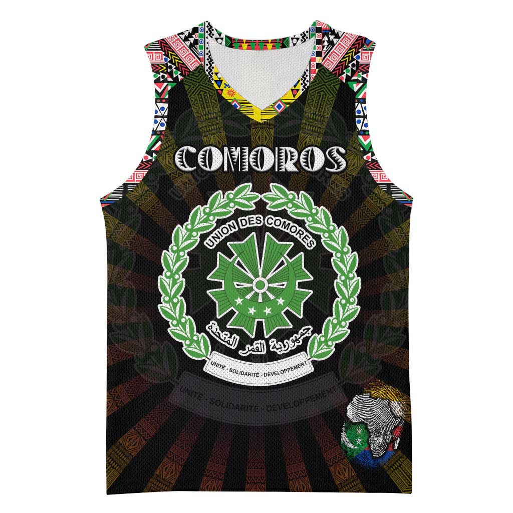 Personalized Comoros Roots Basketball Jersey African Pride in Fingerprint and Tribal Colors - African Pride
