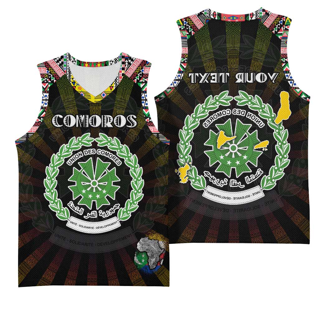 Personalized Comoros Roots Basketball Jersey African Pride in Fingerprint and Tribal Colors - African Pride