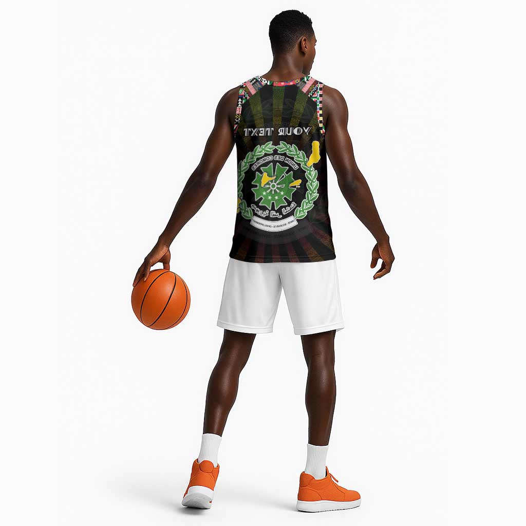 Personalized Comoros Roots Basketball Jersey African Pride in Fingerprint and Tribal Colors - African Pride
