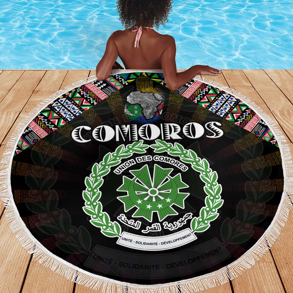 Comoros Roots Beach Blanket African Pride in Fingerprint and Tribal Colors