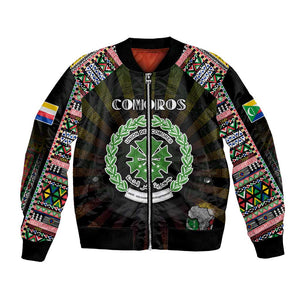 Personalized Comoros Roots Bomber Jacket African Pride in Fingerprint and Tribal Colors