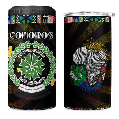 Comoros Roots 4 in 1 Can Cooler Tumbler African Pride in Fingerprint and Tribal Colors