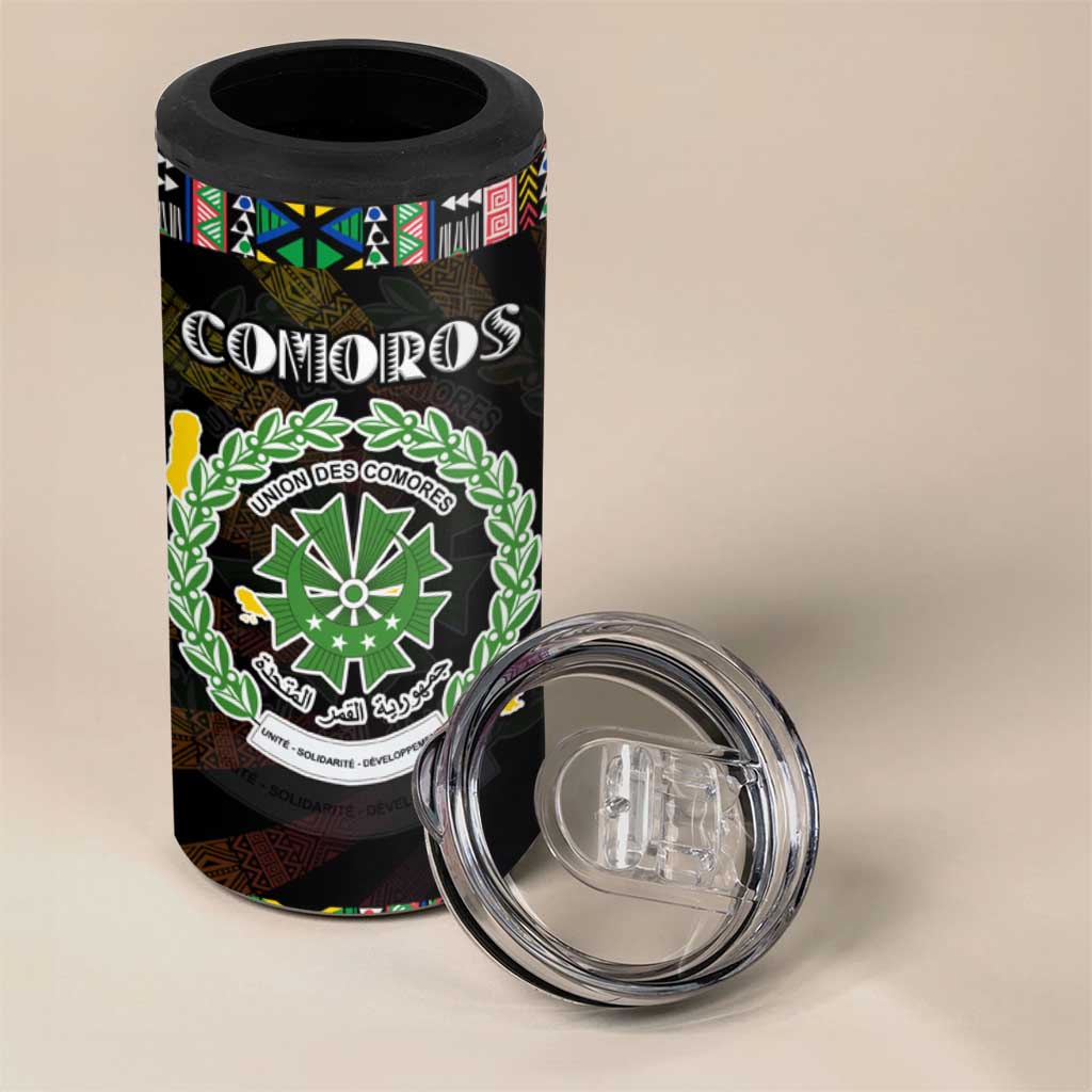 Comoros Roots 4 in 1 Can Cooler Tumbler African Pride in Fingerprint and Tribal Colors