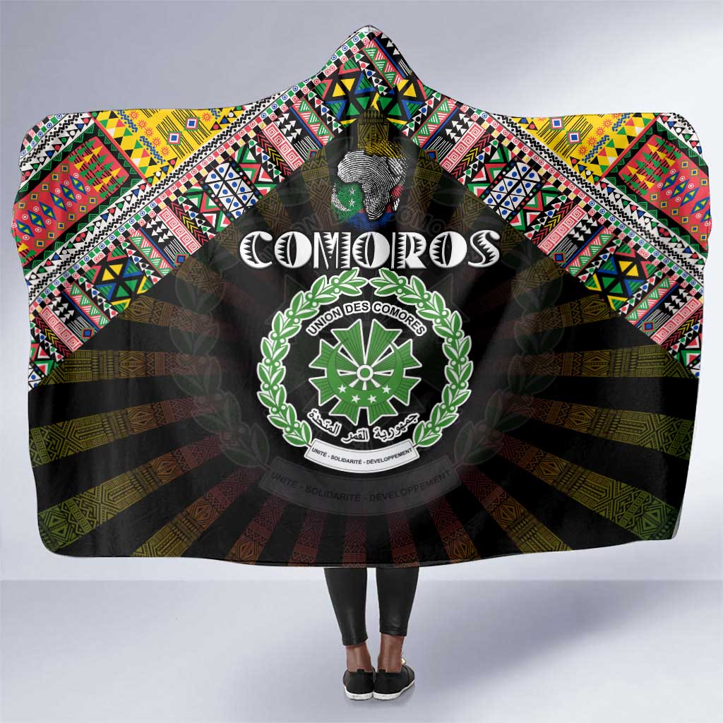 Comoros Roots Hooded Blanket African Pride in Fingerprint and Tribal Colors