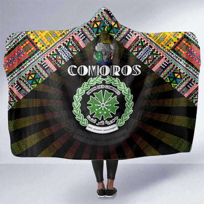 Comoros Roots Hooded Blanket African Pride in Fingerprint and Tribal Colors