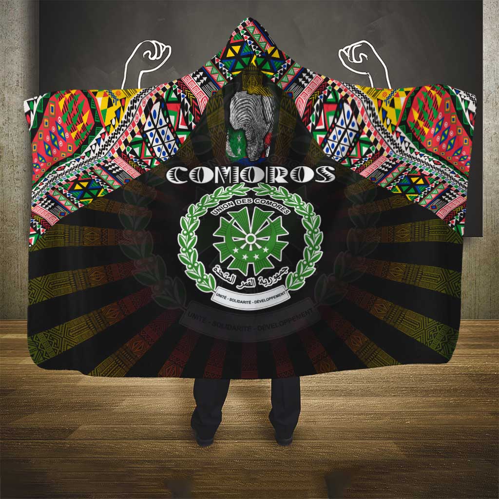 Comoros Roots Hooded Blanket African Pride in Fingerprint and Tribal Colors