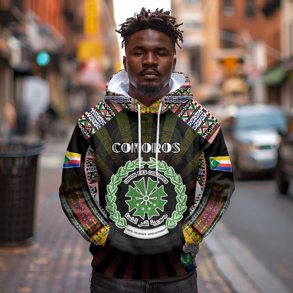 Personalized Comoros Roots Hoodie African Pride in Fingerprint and Tribal Colors