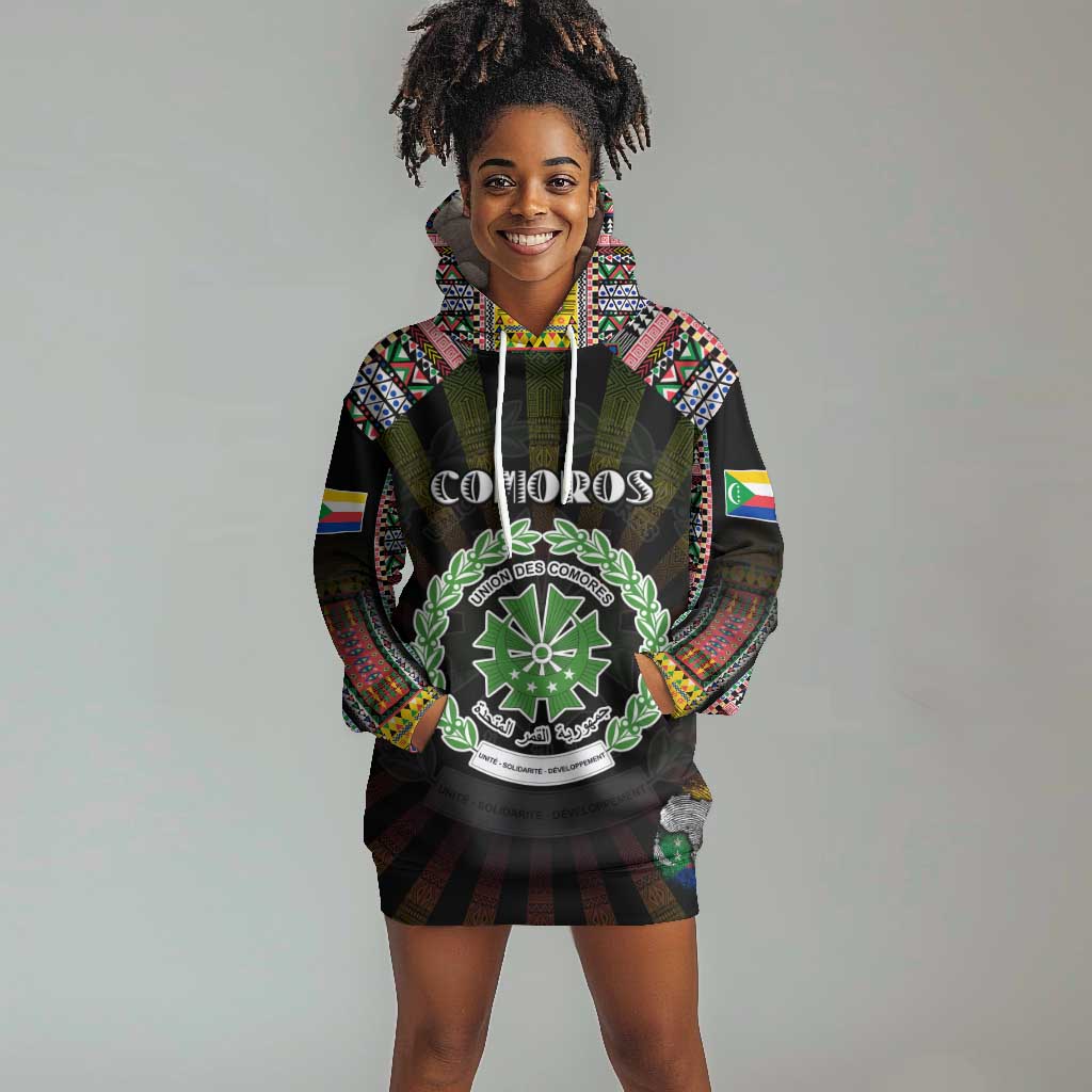 Personalized Comoros Roots Hoodie Dress African Pride in Fingerprint and Tribal Colors