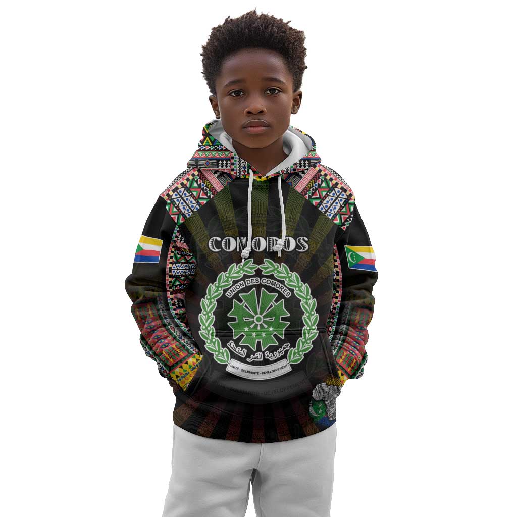 Personalized Comoros Roots Kid Hoodie African Pride in Fingerprint and Tribal Colors