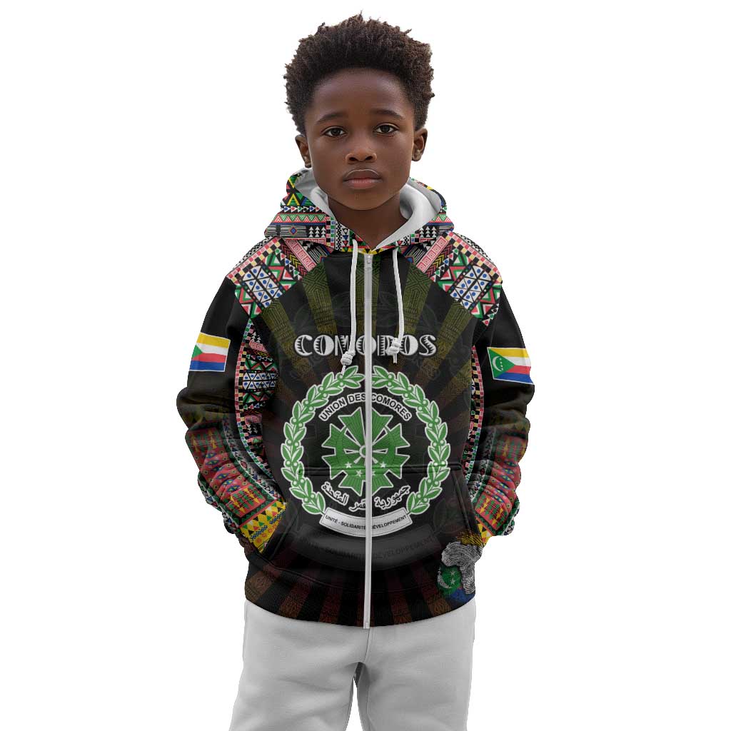 Personalized Comoros Roots Kid Hoodie African Pride in Fingerprint and Tribal Colors