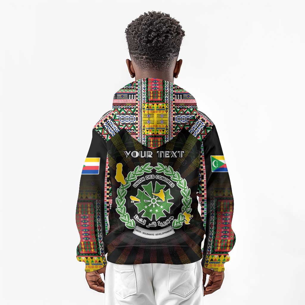 Personalized Comoros Roots Kid Hoodie African Pride in Fingerprint and Tribal Colors