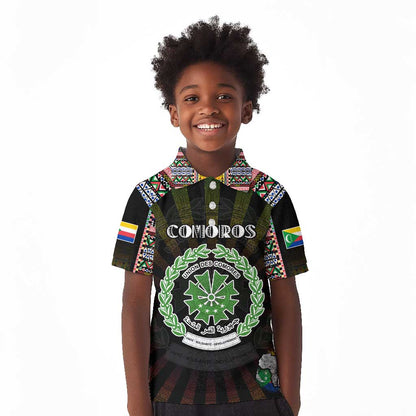 Personalized Comoros Roots Kid Polo Shirt African Pride in Fingerprint and Tribal Colors