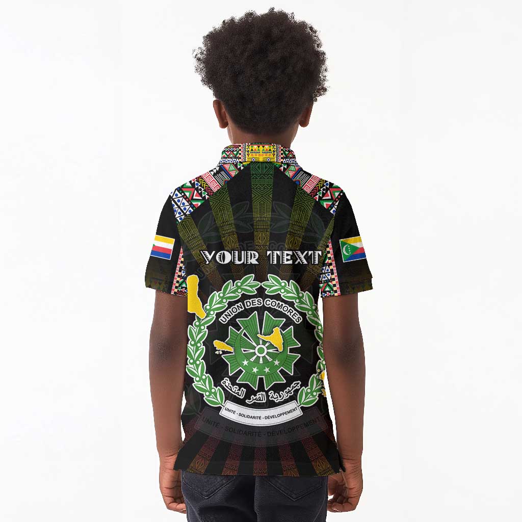 Personalized Comoros Roots Kid Polo Shirt African Pride in Fingerprint and Tribal Colors