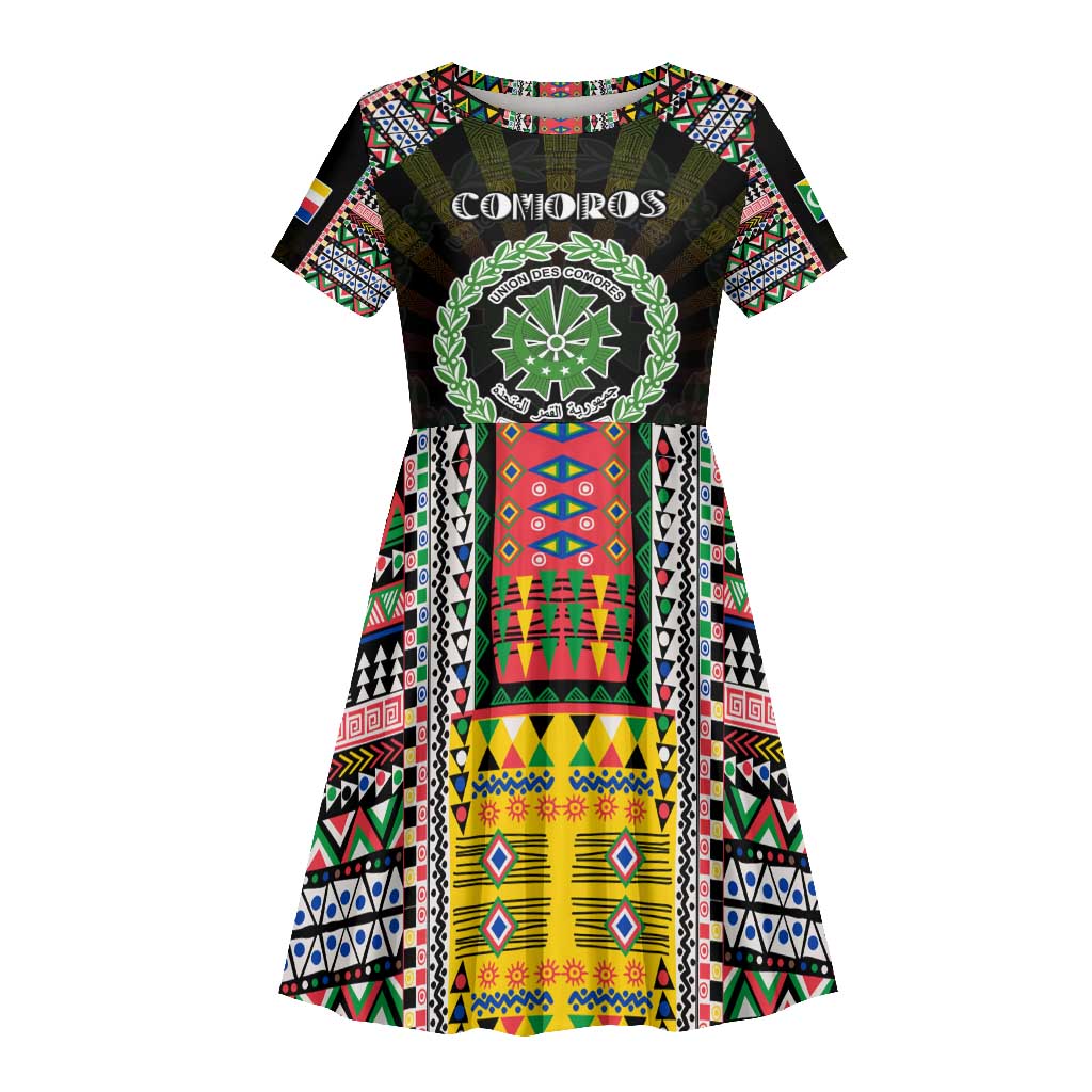Personalized Comoros Roots Kid Short Sleeve Dress African Pride in Fingerprint and Tribal Colors