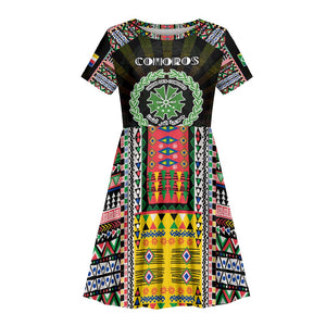 Personalized Comoros Roots Kid Short Sleeve Dress African Pride in Fingerprint and Tribal Colors