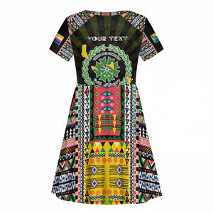 Personalized Comoros Roots Kid Short Sleeve Dress African Pride in Fingerprint and Tribal Colors