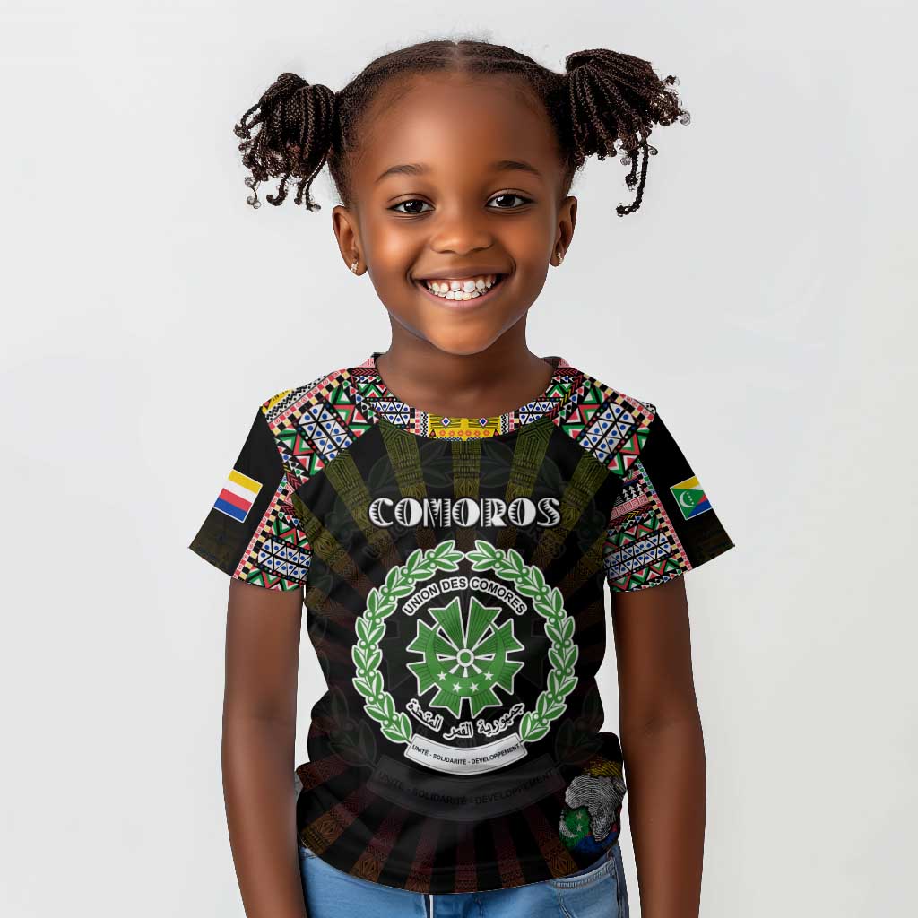 Personalized Comoros Roots Kid T shirt African Pride in Fingerprint and Tribal Colors