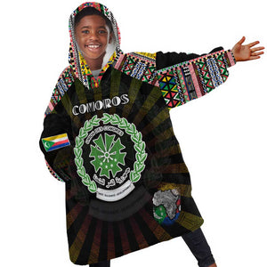Personalized Comoros Roots Kid Wearable Blanket Hoodie African Pride in Fingerprint and Tribal Colors