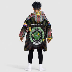 Personalized Comoros Roots Kid Wearable Blanket Hoodie African Pride in Fingerprint and Tribal Colors