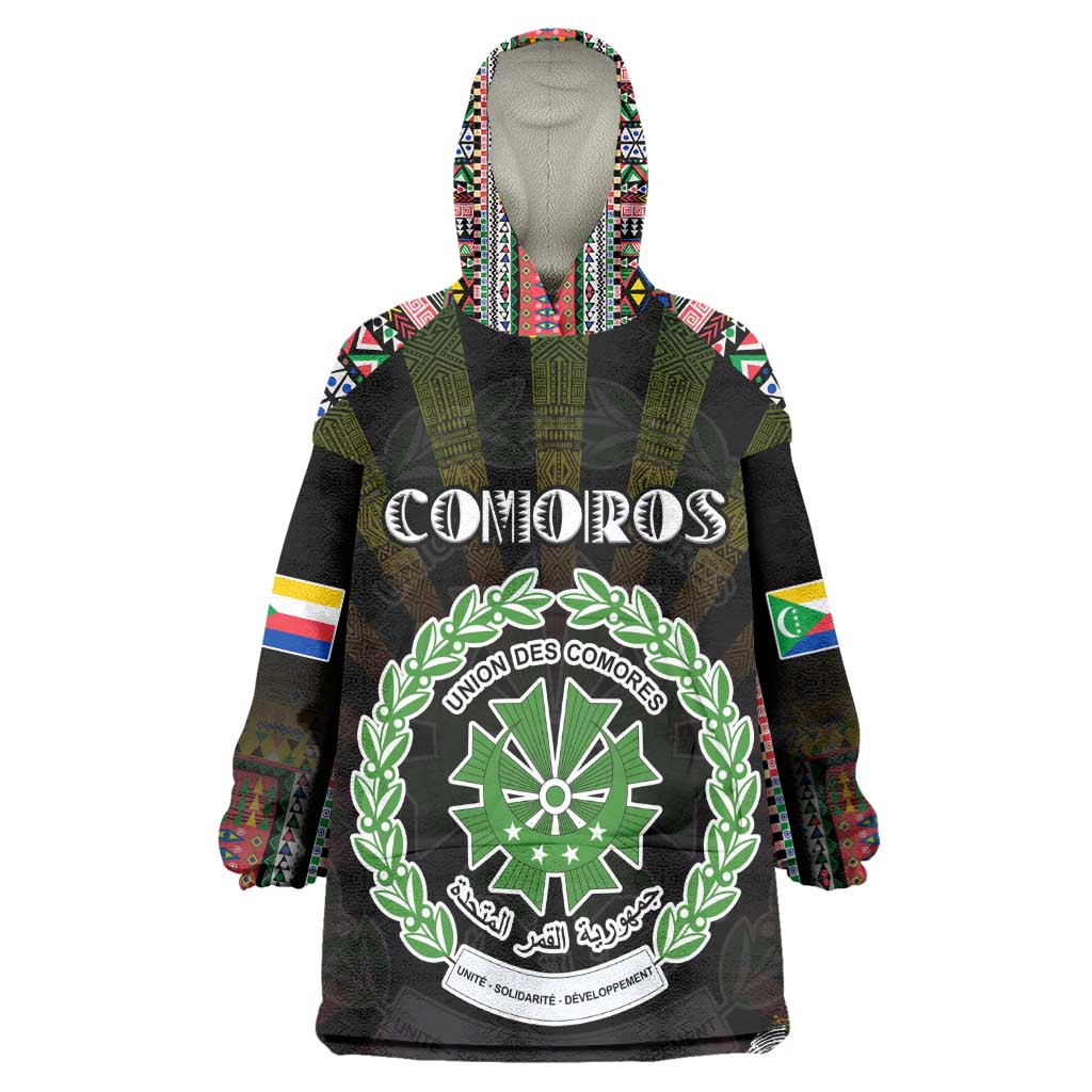 Personalized Comoros Roots Kid Wearable Blanket Hoodie African Pride in Fingerprint and Tribal Colors