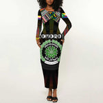 Personalized Comoros Roots Long Sleeve Bodycon Dress African Pride in Fingerprint and Tribal Colors