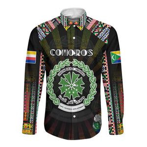 Personalized Comoros Roots Long Sleeve Button Shirt African Pride in Fingerprint and Tribal Colors