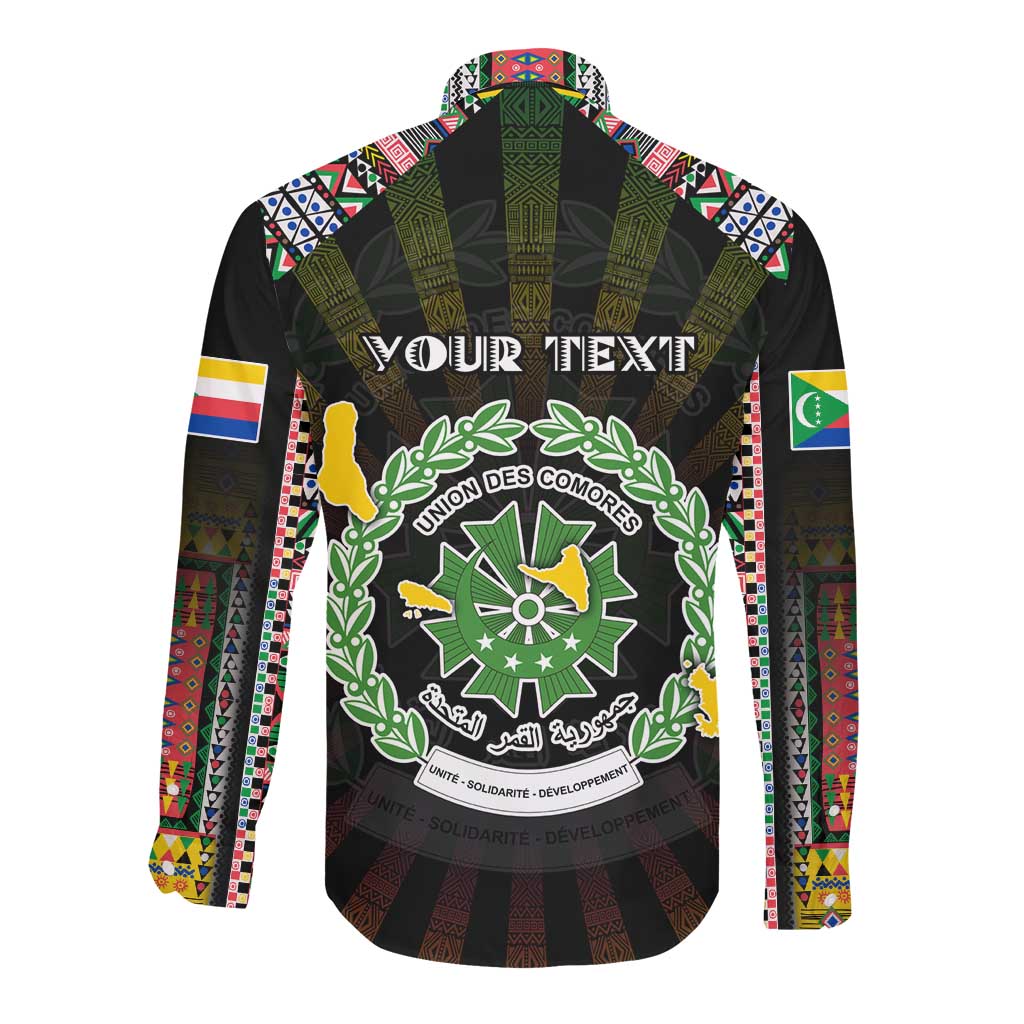 Personalized Comoros Roots Long Sleeve Button Shirt African Pride in Fingerprint and Tribal Colors