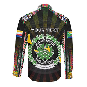 Personalized Comoros Roots Long Sleeve Button Shirt African Pride in Fingerprint and Tribal Colors