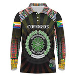 Personalized Comoros Roots Long Sleeve Polo Shirt African Pride in Fingerprint and Tribal Colors