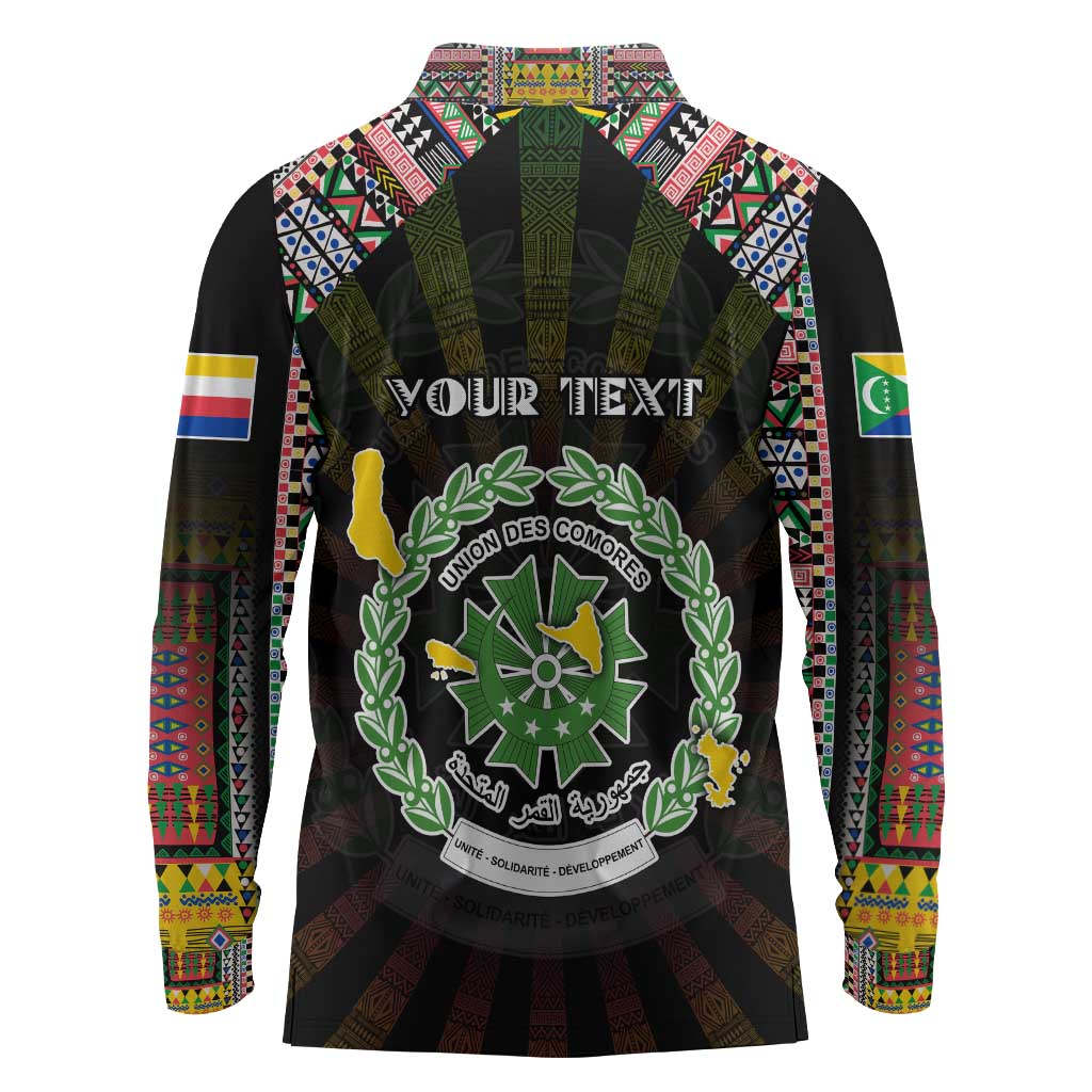Personalized Comoros Roots Long Sleeve Polo Shirt African Pride in Fingerprint and Tribal Colors