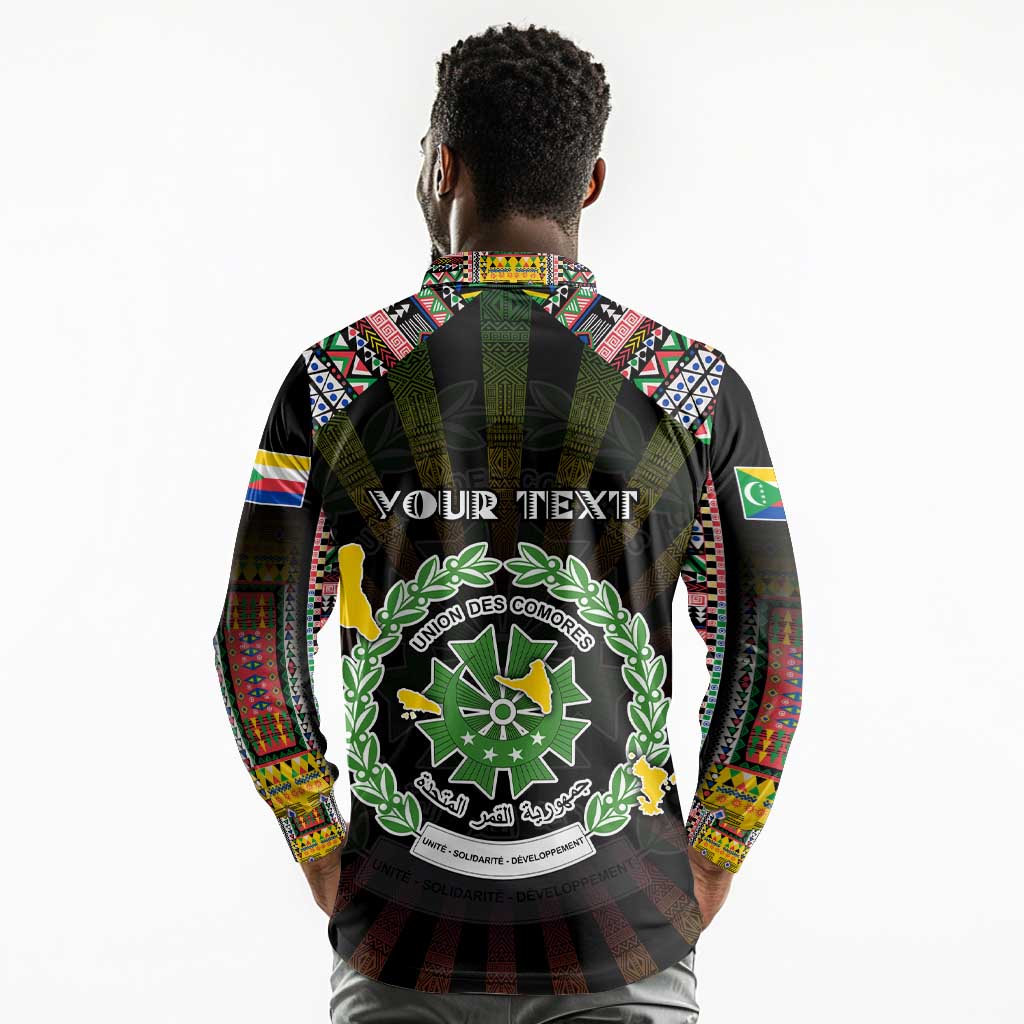 Personalized Comoros Roots Long Sleeve Polo Shirt African Pride in Fingerprint and Tribal Colors