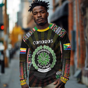 Personalized Comoros Roots Long Sleeve Shirt African Pride in Fingerprint and Tribal Colors