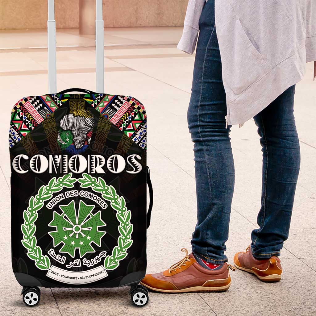 Comoros Roots Luggage Cover African Pride in Fingerprint and Tribal Colors