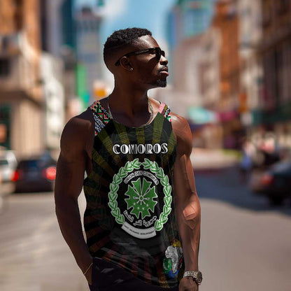Personalized Comoros Roots Men Tank Top African Pride in Fingerprint and Tribal Colors