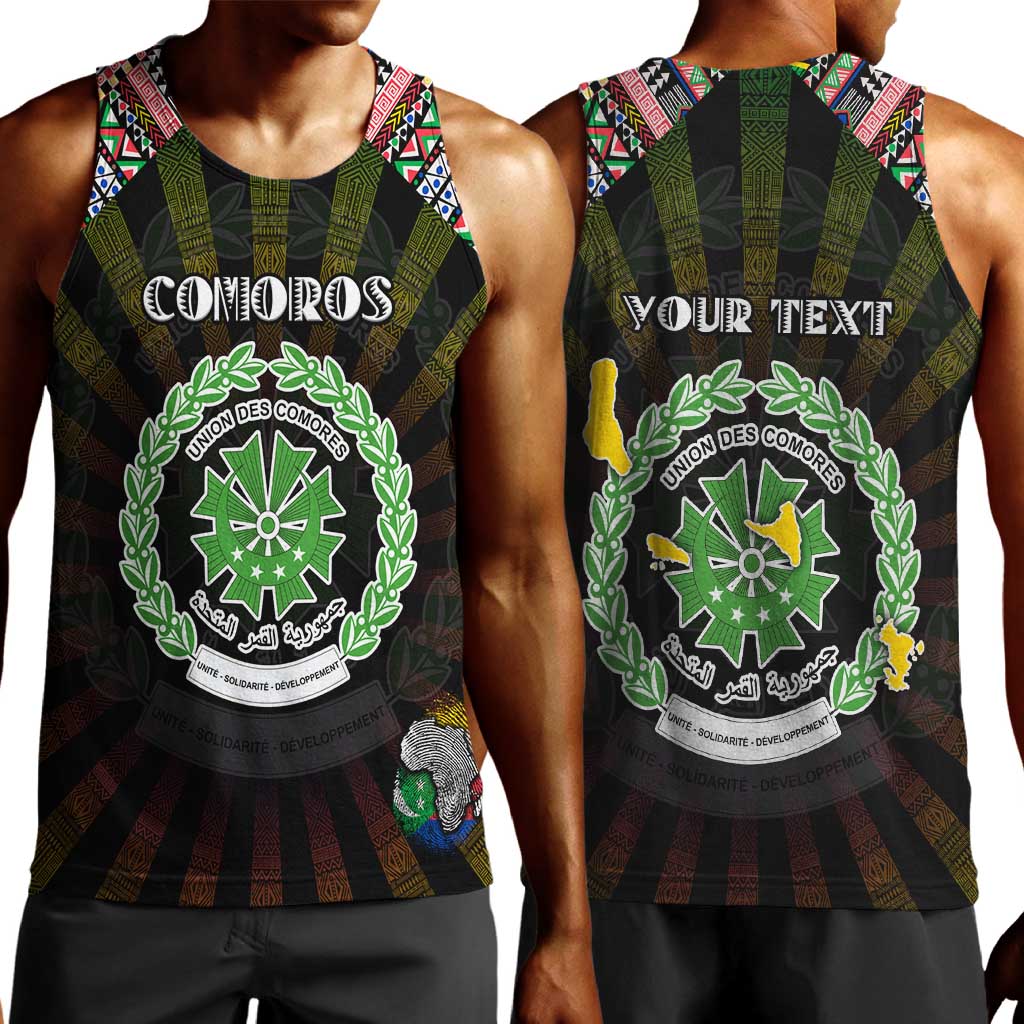 Personalized Comoros Roots Men Tank Top African Pride in Fingerprint and Tribal Colors